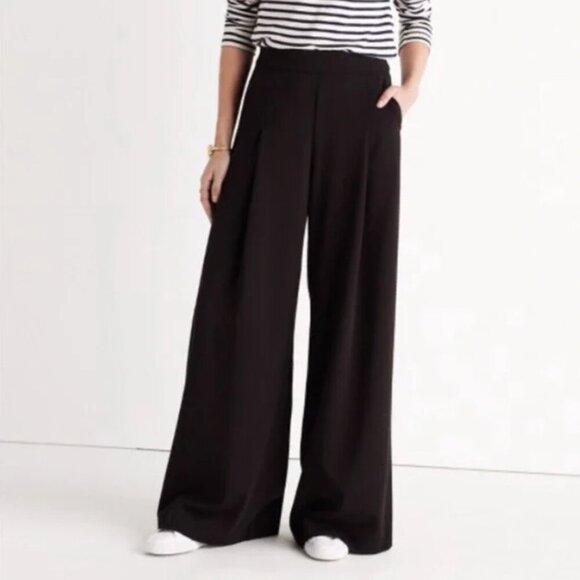 Madewell Caldwell Wide Leg Pull on Pleated Trouser Pants Size 4 Black E4257 *EUC - Picture 2 of 12